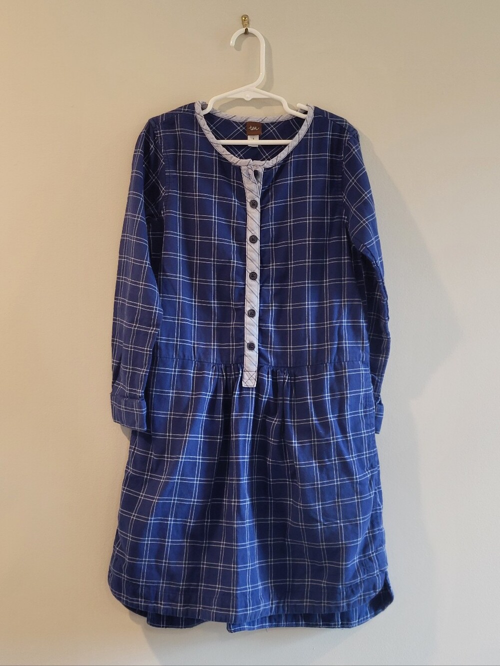 Tea Collection Girls Blue Plaid Button-Front Dress